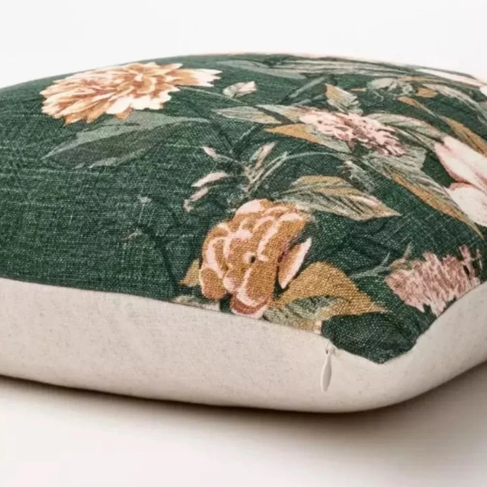 X2 Studio McGee Oversize Printed Floral Square Throw Pillow Moss/Clay Pink/Cream